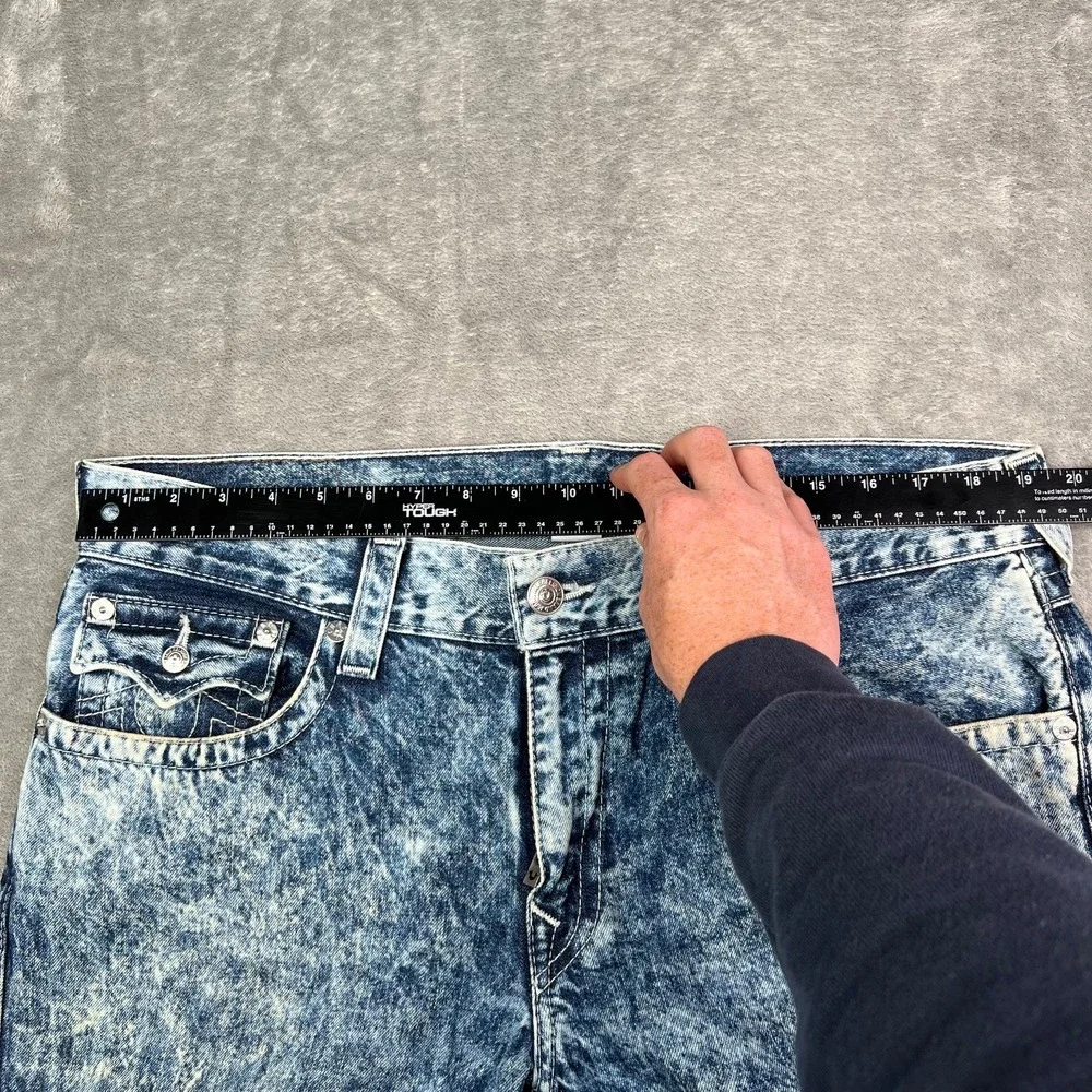 True Religion‎ Jeans Mens 37x34 Blue Acid Wash Straight Flap Pockets Grunge Y2K